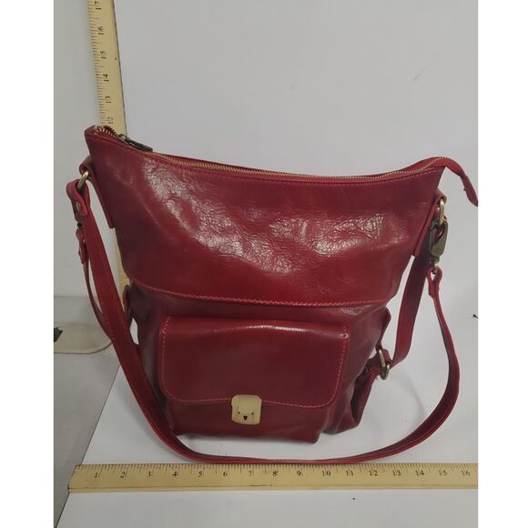VERA PELLE XL GENUINE LEATHER RED SHOULDER BAG  MADE IN ITALY - Picture 2 of 9